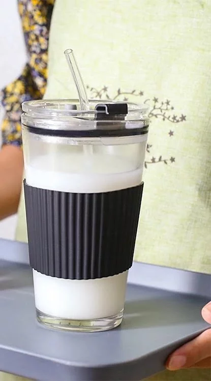 Vaso de vidrio con sorbito de vidrio 450ml
