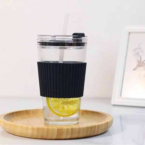 Vaso de vidrio con sorbito de vidrio 450ml