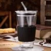 Vaso de vidrio con sorbito de vidrio 450ml