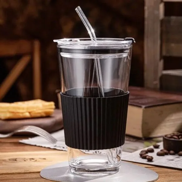Vaso de vidrio con sorbito de vidrio 450ml