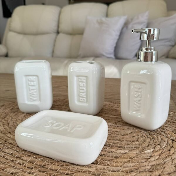 Juego de baÃ±o ceramica c/texto 4pcs