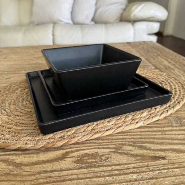 Vajilla ceramica cuadrada negra 3 Piezas