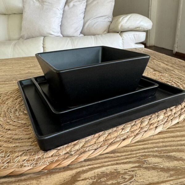 Vajilla ceramica cuadrada negra 3 Piezas