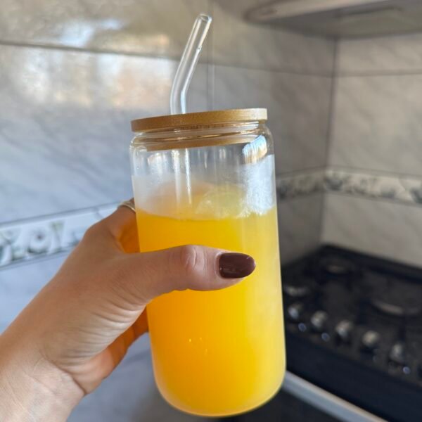 Vaso de vidrio tapa bambu