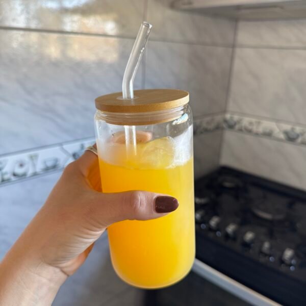 Vaso de vidrio tapa bambu
