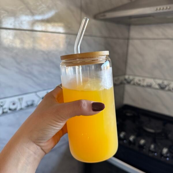 Vaso de vidrio tapa bambu