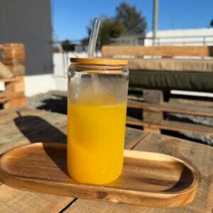 Vaso de vidrio tapa bambu