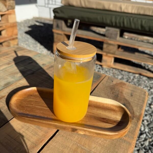 Vaso de vidrio tapa bambu