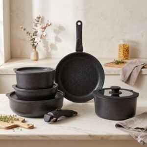 Juego de Ollas y Sartenes Donnor 17 Piezas Mango Desmontable Negro