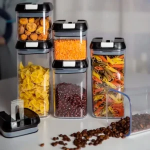 Set de 6 Recipientes con Tapa y Sello de Goma + Etiquetas y Marcador