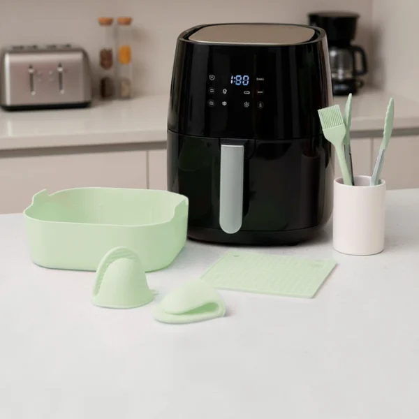 set-de-utensilios-6-pcs-cuadrado-croix-fb-verde--- Set de Utensilios de Silicona para Freidoras sin Aceite, 6 Piezas.