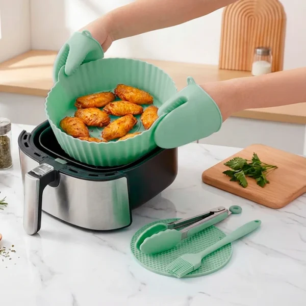 set-de-utensilios-6-pcs-redondo-croix-fb-verde- Set de Utensilios de Silicona para Freidoras sin Aceite, 6 Piezas.