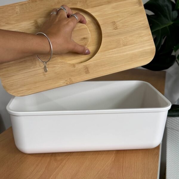 Panera de Plastico tapa de Bambu