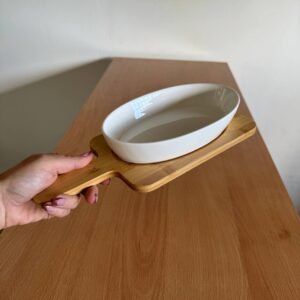 Copetinero tabla de bambú con fuente de ceramica