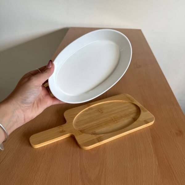Copetinero tabla de bambú con fuente de ceramica