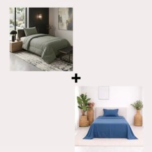 Combo Invierno ⁠1 Plaza Acolchado ⁠Microfibra + Sábanas Premium