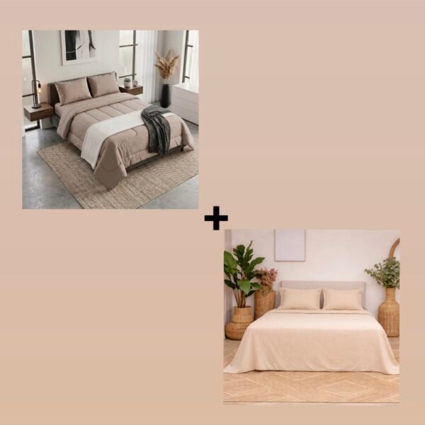 Combo invierno 2 plazas Acolchado Microfibra + Sábanas Premium