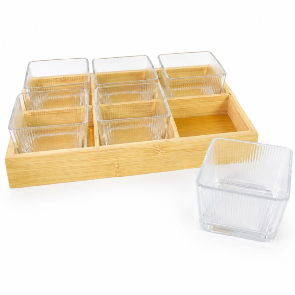 Copetinero de vidrio x6 con base de madera