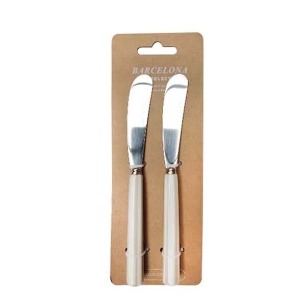 Set x2 espátulas mantequilla mango rayas beige