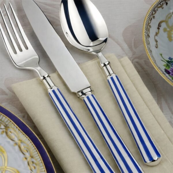 Set de 24 cubiertos mango rayado azul