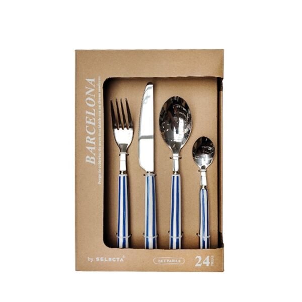 Set de 24 cubiertos mango rayado azul