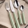 Set de 24 cubiertos mango rayado verde