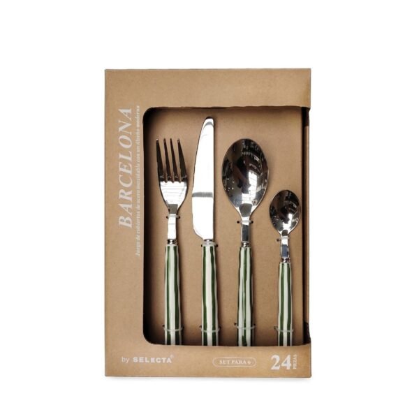 Set de 24 cubiertos mango rayado verde