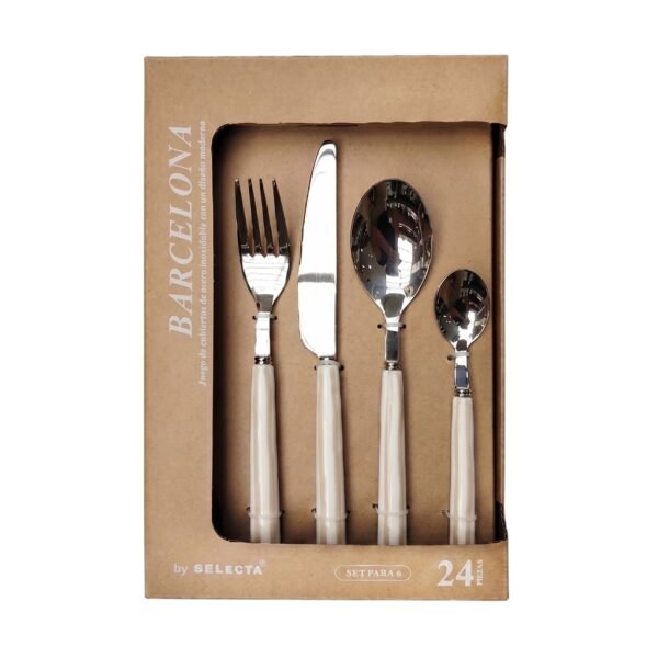 Set de 24 cubiertos mango rayado beige