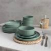 Juego de vajilla de ceramica venecia verde 16 piezas