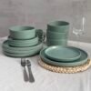Juego de vajilla de ceramica venecia verde 16 piezas