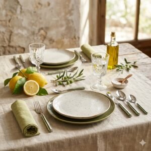 Set de 24 cubiertos mango rayado verde