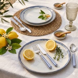 Set de 24 cubiertos mango rayado azul