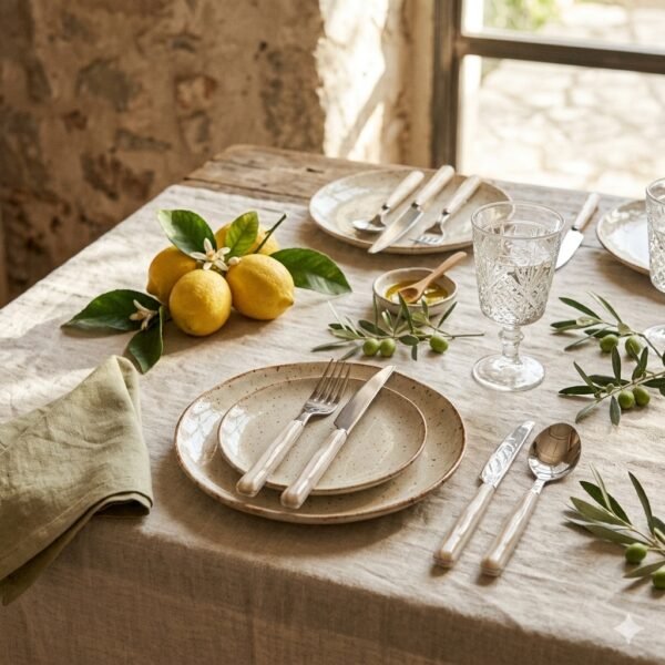 Set de 24 cubiertos mango rayado beige
