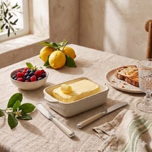Set x2 espátulas mantequilla mango rayas beige