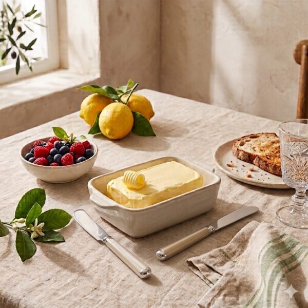 Set x2 espátulas mantequilla mango rayas beige