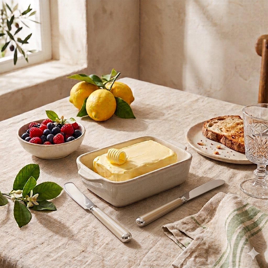 Set x2 espátulas mantequilla mango rayas beige