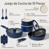 Juego de Ollas y Sartén Donnor Grace de 19 Piezas – Azul Marino