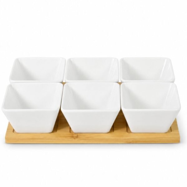 Copetinero de ceramica base bambu
